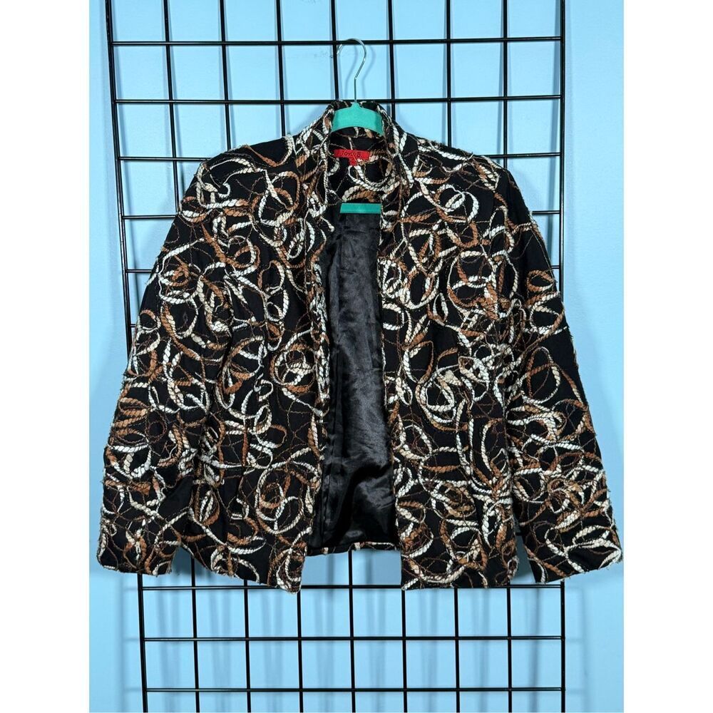 Joni B. Vintage‎ Knit Blazer Womens S Black 90s Embroidered Yarn Rope Boho